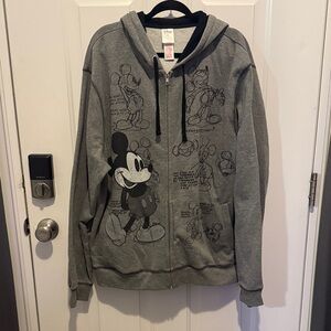 NWT Gray Zip-Up Disney Hoodie with Mickey Mouse Design